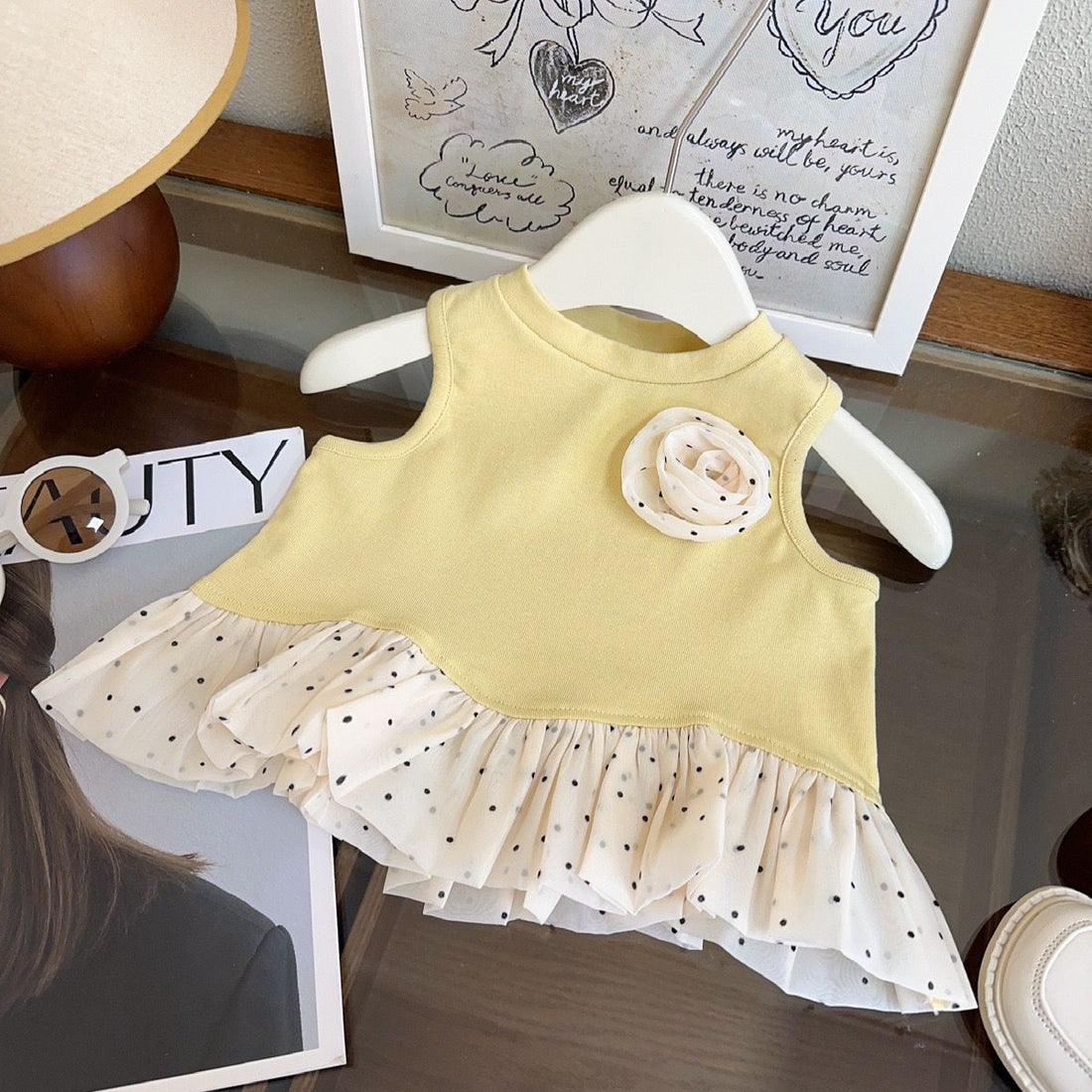 Yellow Summer Vest & Flared Trouser Girls Set