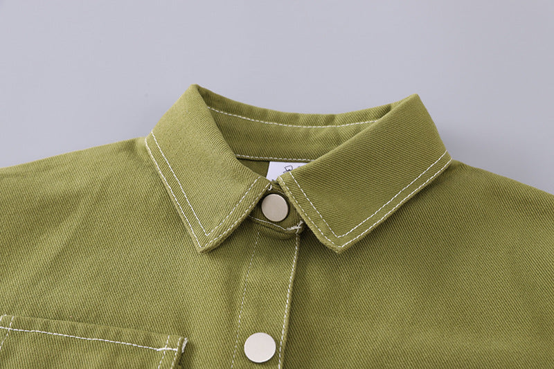 Green Striped Jacket 3-Piece Set – Soft Cotton Outfit