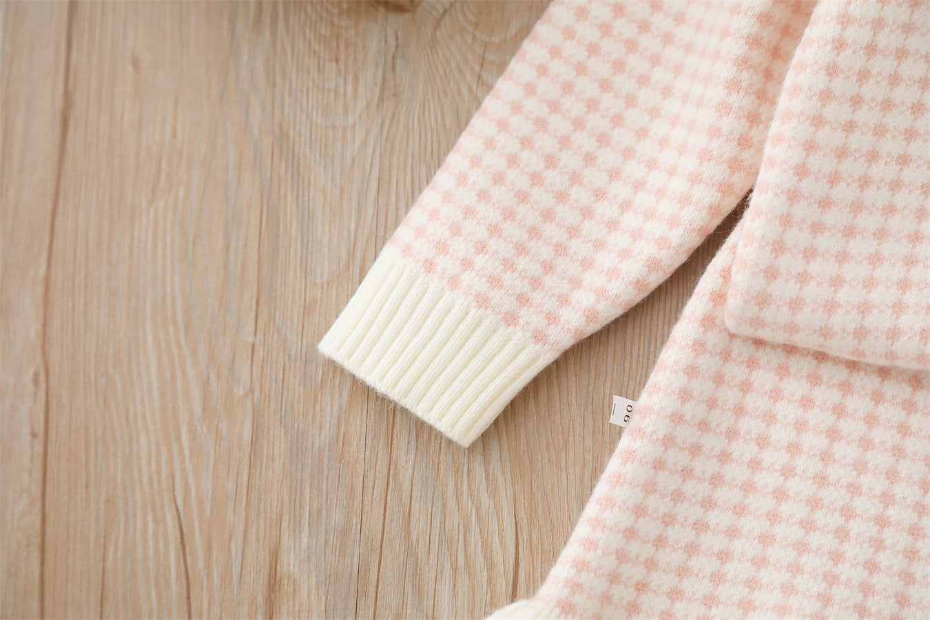 Baby Girl Knitted Dress Set – Blue & Cream Check Pattern with Bow | Winter Sweater Dress