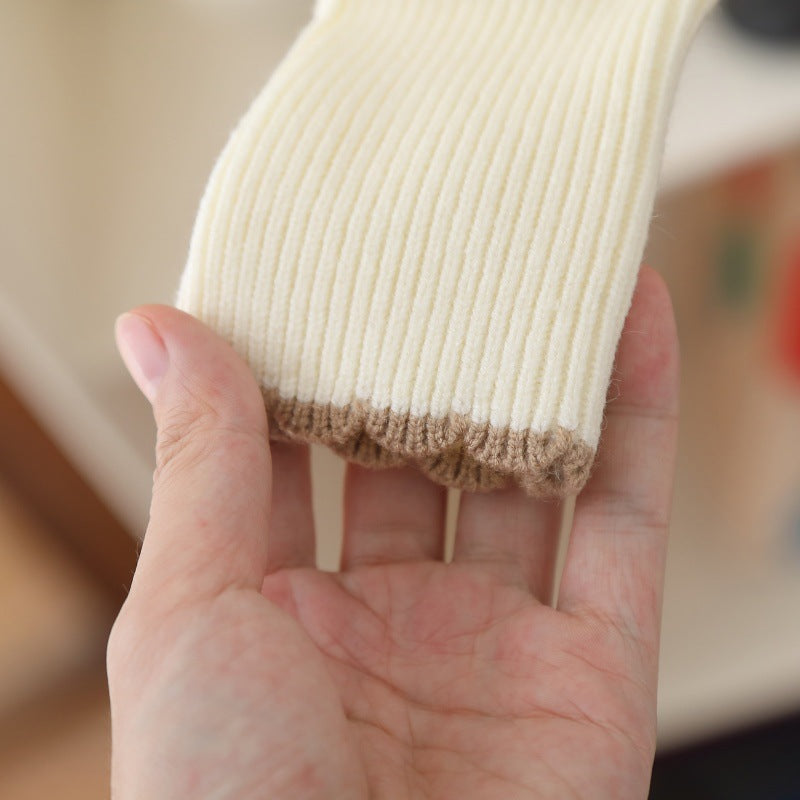 Baby Girl Knitted Sweater & Pants Set – Cream & Brown with Bow | Cozy Winter Knitwear