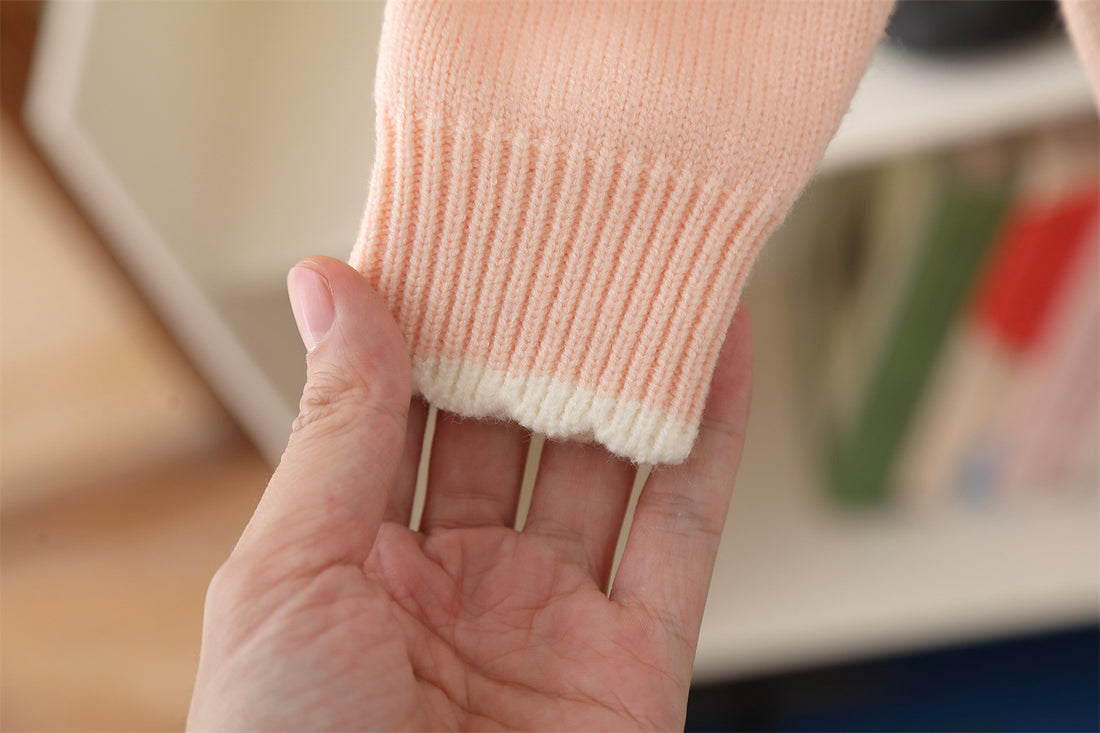 Baby Girl Knitted Sweater & Trouser Set – Lavender Crochet Pocket Design | Cozy Winter Outfit