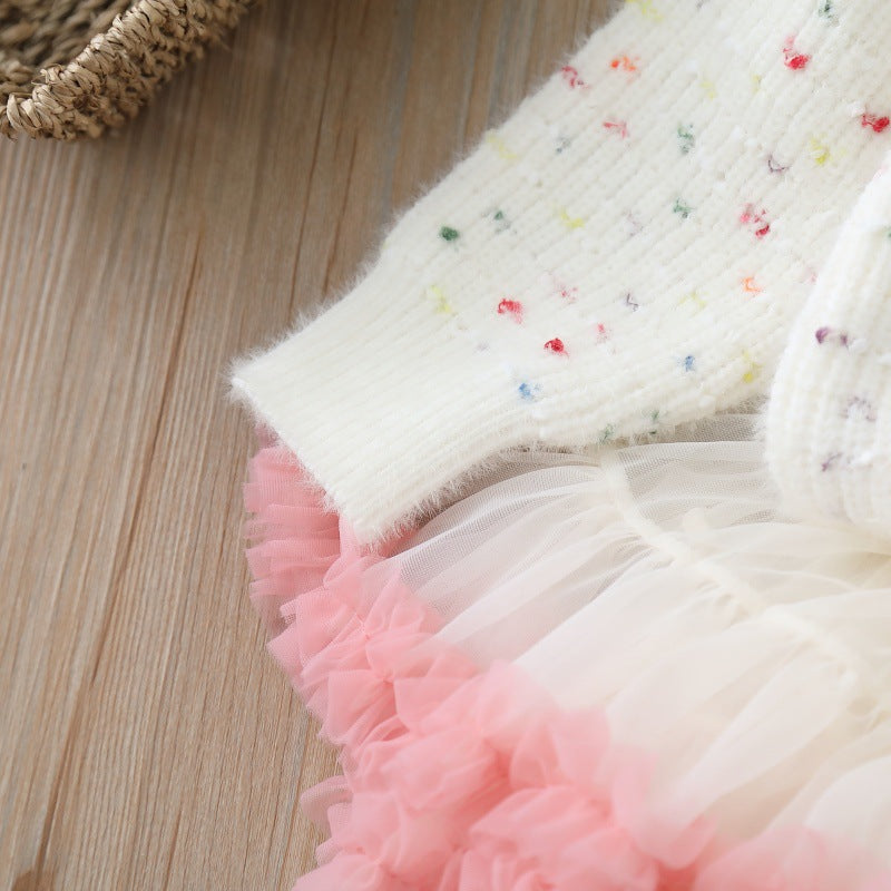 Baby Girl Knitted Heart Sweater & Tutu Skirt Set – Winter Party Dress