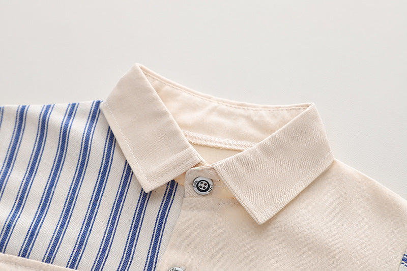 Boys’ Striped Cotton Shirt Set – 3-Piece Casual Outfit (Bear Print T-Shirt, Striped Shirt & Jeans)