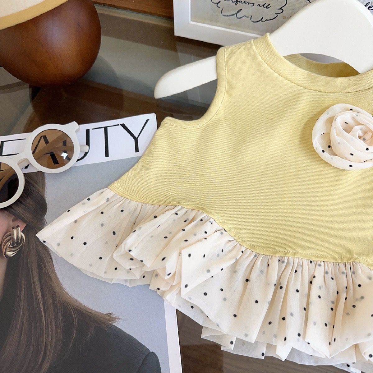 Yellow Summer Vest & Flared Trouser Girls Set