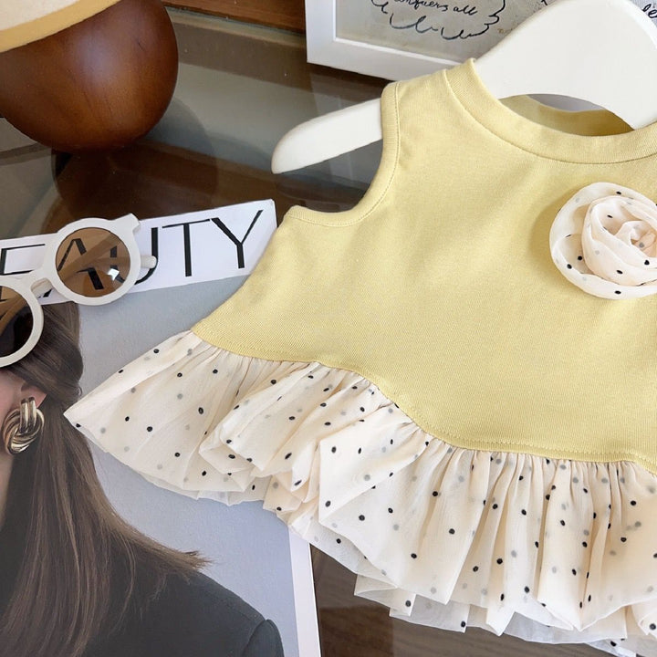 Yellow Summer Vest & Flared Trouser Girls Set