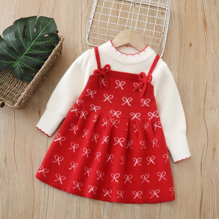 Baby Girl Red Knitted Dress Set | Winter Outfit