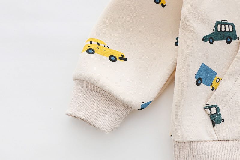 Baby Car Print Hoody 3-Piece Set – Soft Cotton Outfit