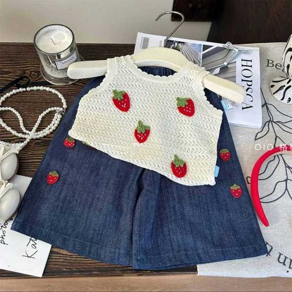 Strawberry Print Summer Girls Cotton Outfit