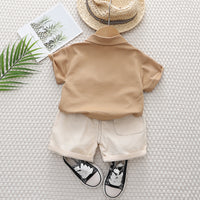 Boys Brown Rabbit Cotton Polo T-Shirt and Shorts Set - 2 Piece Summer Outfit