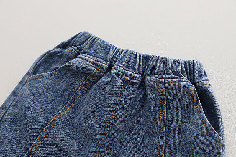 Boys’ Striped Cotton Shirt Set – 3-Piece Casual Outfit (Bear Print T-Shirt, Striped Shirt & Jeans)