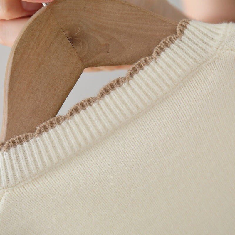 Baby Girl Knitted Sweater & Pants Set – Cream & Brown with Bow | Cozy Winter Knitwear