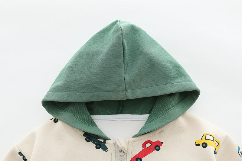 Baby Car Print Hoody 3-Piece Set – Soft Cotton Outfit