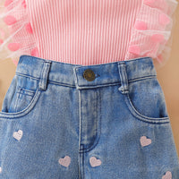 Frilled top with printed shorts
