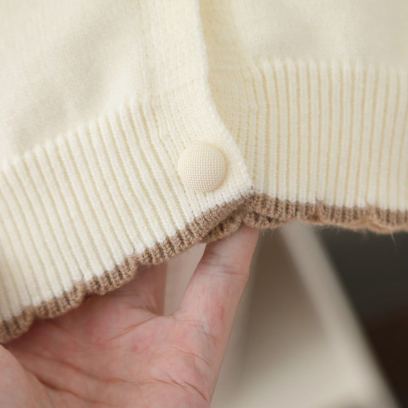 Baby Girl Knitted Sweater & Pants Set – Cream & Brown with Bow | Cozy Winter Knitwear