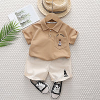 Boys Brown Rabbit Cotton Polo T-Shirt and Shorts Set - 2 Piece Summer Outfit