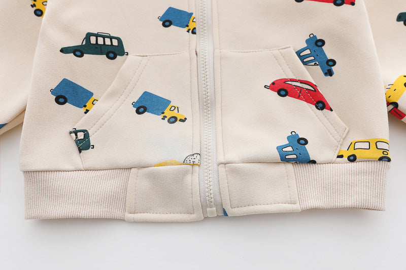Baby Car Print Hoody 3-Piece Set – Soft Cotton Outfit