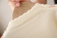 Cute Baby 2-Piece Knitwear Set – Cream Pullover with Pink Suspender Vest & Pants