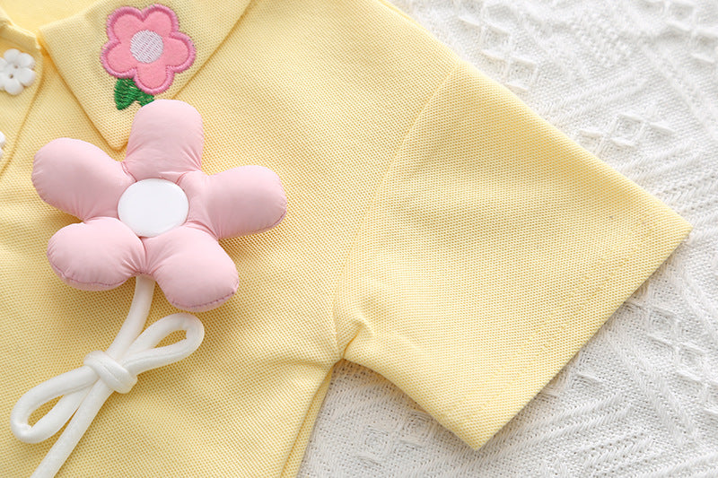 GIRLS YELLOW CUTE T-SHIRT AND SHORTS SET