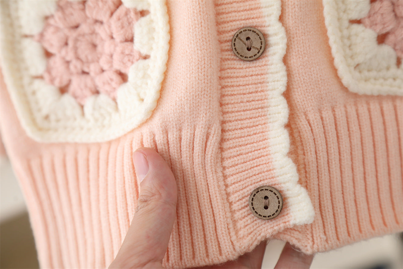 Baby Girl Knitted Sweater & Trouser Set – Lavender Crochet Pocket Design | Cozy Winter Outfit