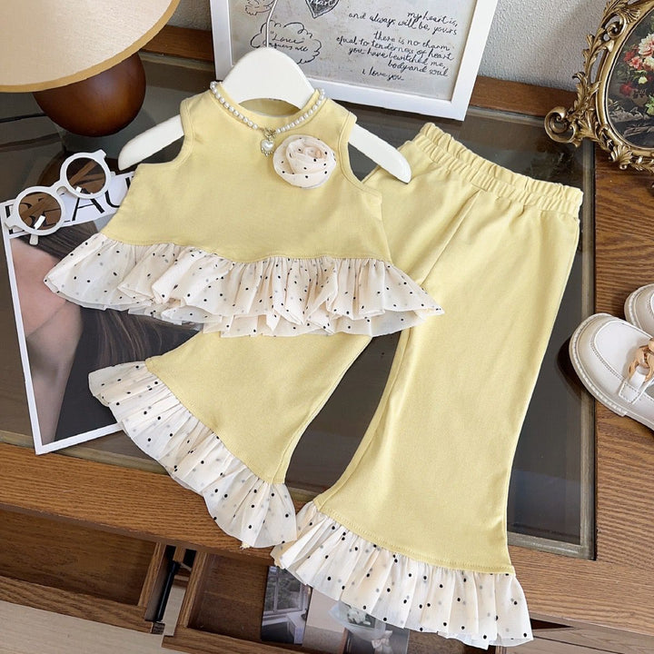 Yellow Summer Vest & Flared Trouser Girls Set