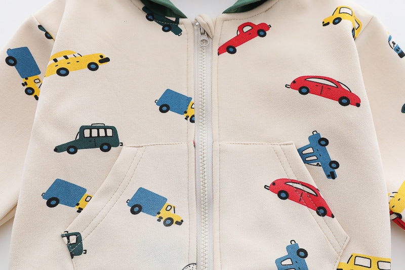 Baby Car Print Hoody 3-Piece Set – Soft Cotton Outfit