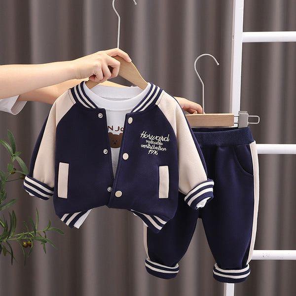 Baby Boy Varsity 3-Piece Set – Jacket, T-Shirt & Pants - Casual Sportswear Outfit