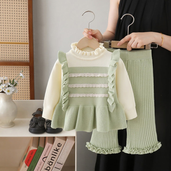 Green Knitted Sweater & Pant Set | Winter Knitwear Co-ord