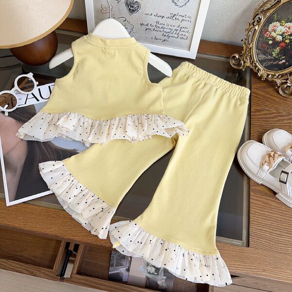 Yellow Summer Vest & Flared Trouser Girls Set