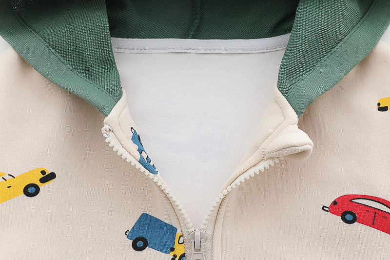 Baby Car Print Hoody 3-Piece Set – Soft Cotton Outfit