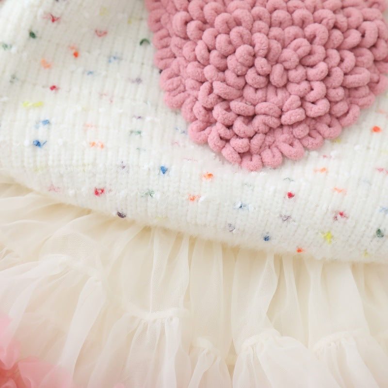 Baby Girl Knitted Heart Sweater & Tutu Skirt Set – Winter Party Dress