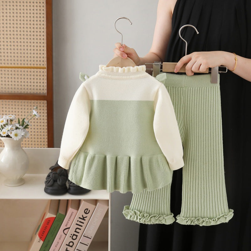 Green Knitted Sweater & Pant Set | Winter Knitwear Co-ord