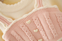 Cute Baby 2-Piece Knitwear Set – Cream Pullover with Pink Suspender Vest & Pants