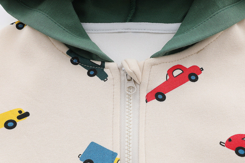 Baby Car Print Hoody 3-Piece Set – Soft Cotton Outfit