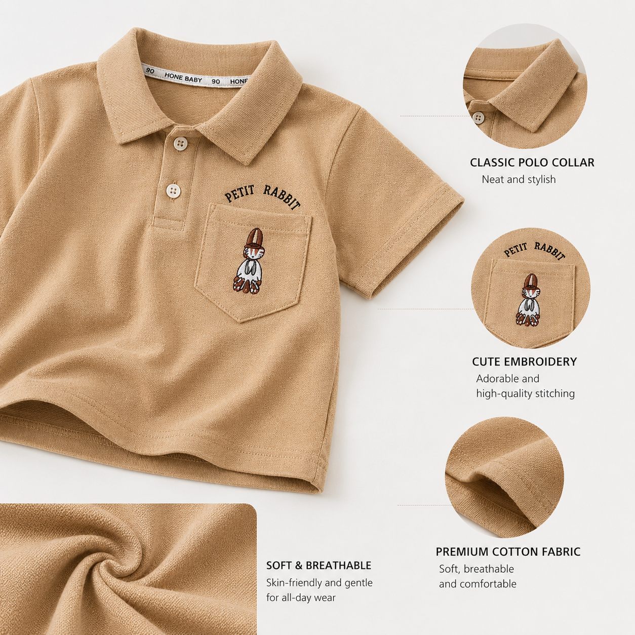 Boys Rabbit Cotton Polo T-Shirt and Shorts Set - 2 Piece Summer Outfit