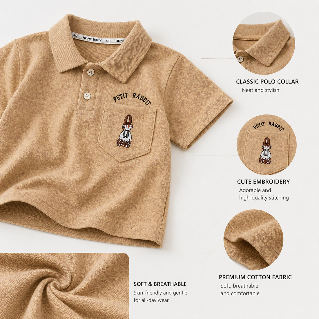 Boys Rabbit Cotton Polo T-Shirt and Shorts Set - 2 Piece Summer Outfit