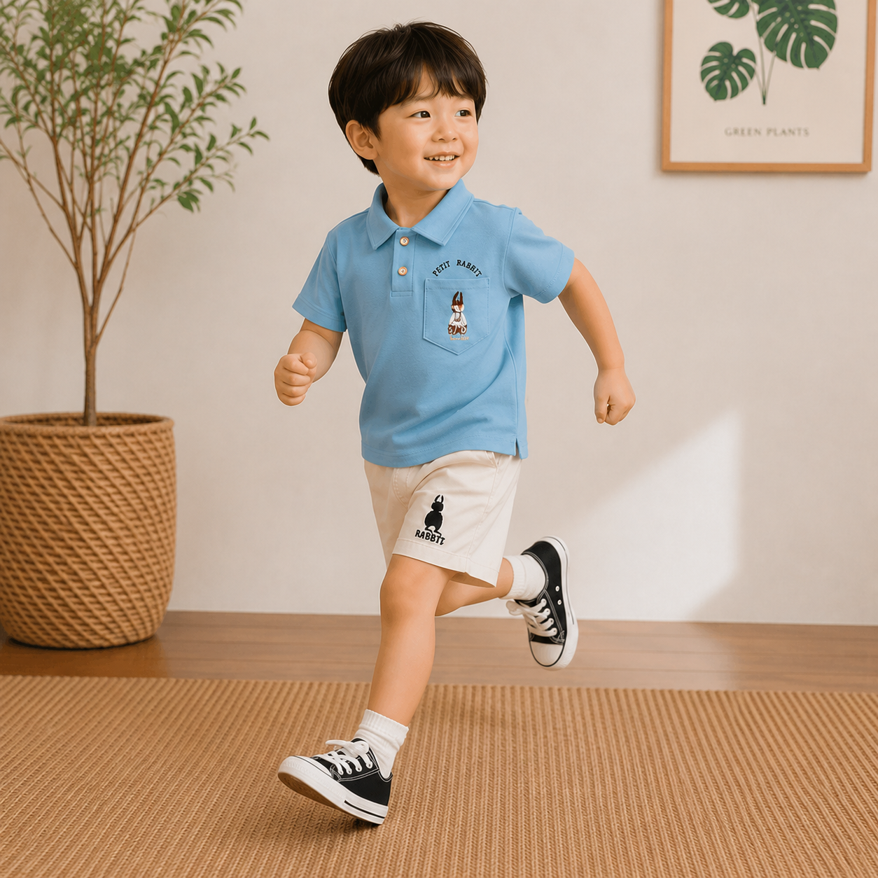 Boys Rabbit Cotton Polo T-Shirt and Shorts Set - 2 Piece Summer Outfit