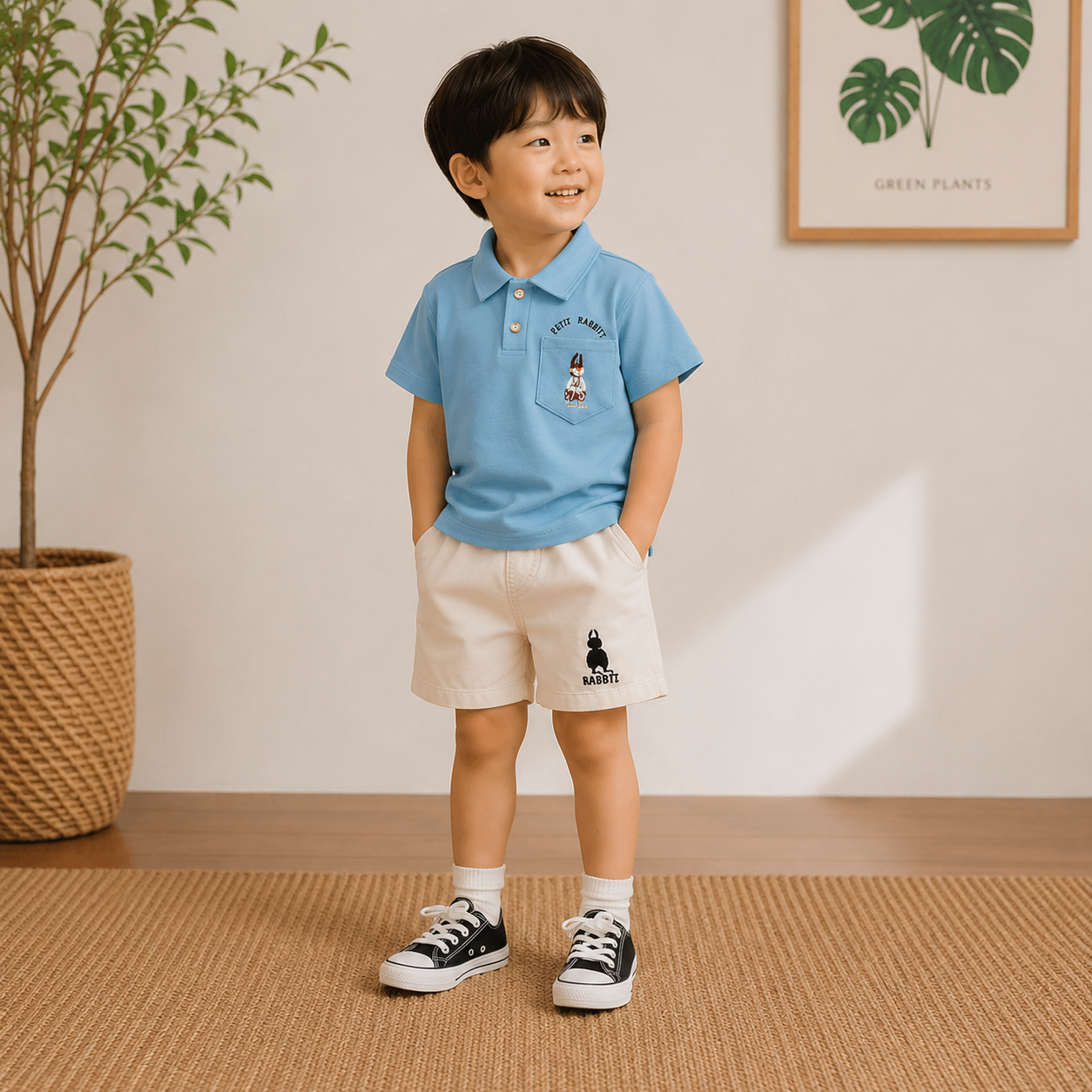 Boys Rabbit Cotton Polo T-Shirt and Shorts Set - 2 Piece Summer Outfit