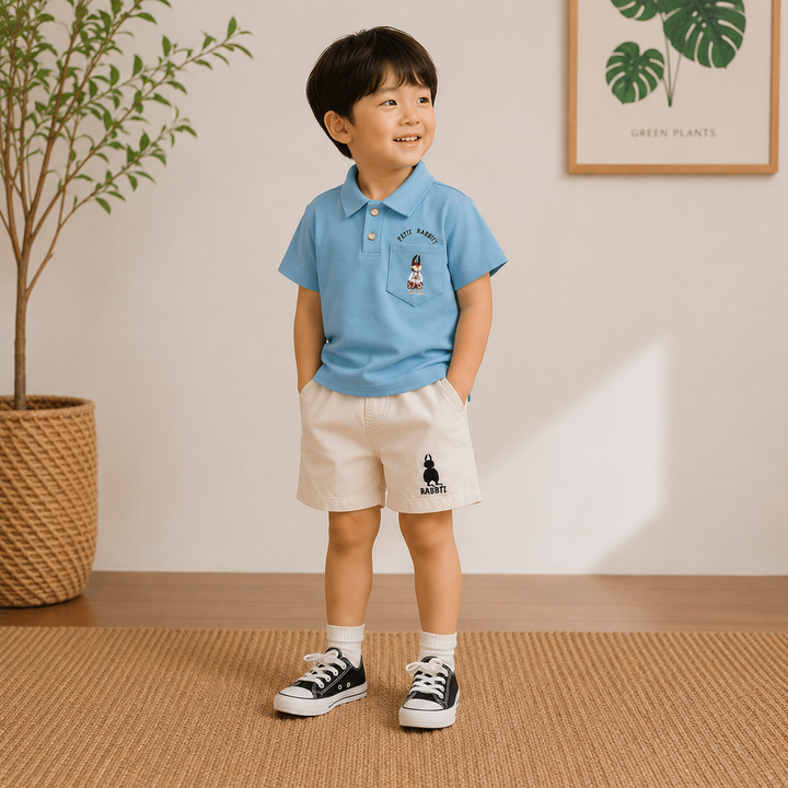 Boys Rabbit Cotton Polo T-Shirt and Shorts Set - 2 Piece Summer Outfit